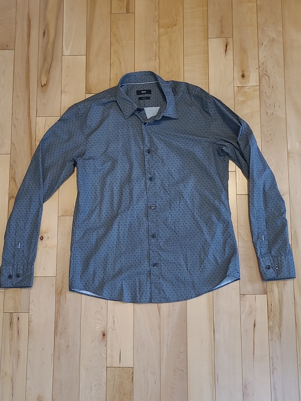 Boss by Hugo Boss Men's Size Large Gray Patterned Long-Sleeve Button-Up Shirt